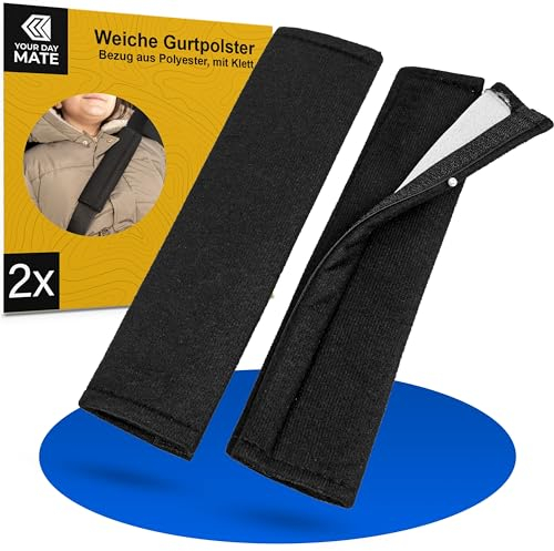 Gurtschoner für Autogurt, 2 Stück, in Schwarz, Kissen aus weicher Microfaser, Schoner mit Klettband Verschluss, 24 cm langes Gurtkissen, Schulterpolster Auto, Schulter Gurtpolster Sicherheitsgurt