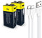 Type-C Lithium Wiederaufladbar Batterien 9v, 1,5V USB Li-Ion 9v Akku Aufladbare,650mAh Mit Typ C Ladekabel, Schnellladung in 2 Stunden,(2er Pack) (9V)…