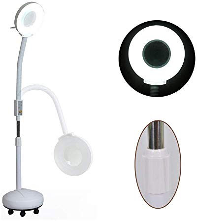 Creative Craft förstoringsglas 8X LED-förstoringsklämma golvstående lampa, 360° vridbar bas justerbar arm med svanhals läsförstoringsglas - för skönhet, salong, tatuering, naglar, tandvård,