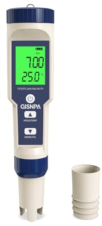 GISNPA 5-in-1 Salt Water Pool Tester, pH/TDS/EC/Salinity/Temp Meter, 0.01 Resolution High Accuracy Water Tester for Drinking Water, Hydroponics, Plants, Aquariums, Pool, Hot Tub Spas.