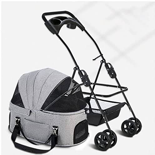 Hundebuggys, Kinderwagen für kleine und mittelgroße Hunde/Katzen, Haustier-/Katzen-/Hundebuggy, Kinderwagen, Abnehmbarer Tragetrolley mit Getränkehalter, Regenschutz (Grau A) (Grau A)