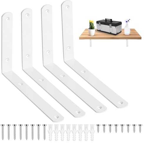 4 Pcs White Shelf Brackets , Wall Mounted,90 Degree L Shelf Support | Bracket, Heavy Duty Wall Brackets for Shelves, Floating Shelve Bracket,7.87 x 5.51 x 0.94 In
