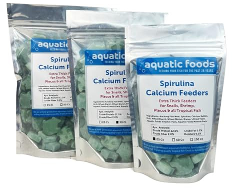 Aquatic Foods Inc. Spirulina Enriched Calcium Feeders for Shrimp, Snails, Crabs, Crayfish, Pleco, Catfish, All Tropical Fish…25 Count Bag