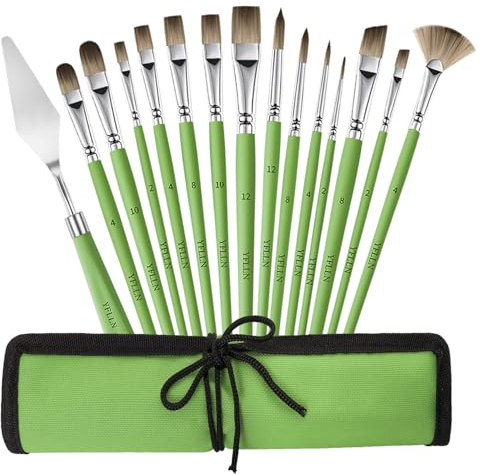 Paint Brush Set, Professional Paint Brushes for Watercolor Painting, Acrylic, Gouache & Oil Painting - Detail Paint Brushes, Round, Flat, Cat's Tongue,Liner for Artists and Beginners(15pcs)