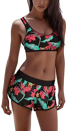 Maillot Transbronzant Femme Sexy Push-Up Taille Haute 2 Pièces Deux Bikini Set Triangle à lacets Dos Nu Bandeau Imprimé avec Contrôle du Ventre Couleur Dégradée Froncé Tankini Beachwear Plage Vacances