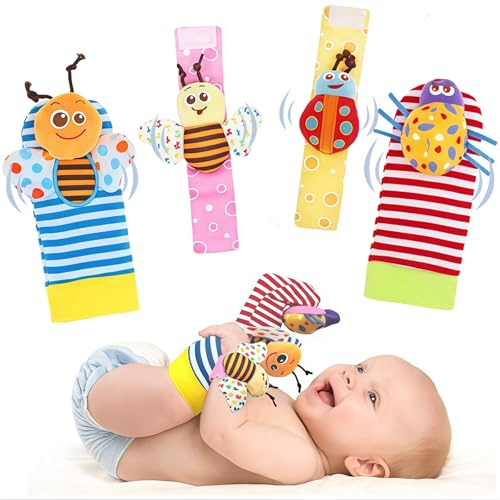 HAGOT Foot Finders & Wrist Rattles, Baby Rattle Toy Animal Wrist Rattle Soft Bell Strap Development Toy Gift for 0-12 Month Babies Boy Girl
