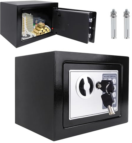 Geldtresor, Tresor, 4.6L Kleiner Safe für Zuhause mit Elektronischem Tastenfeld, Versteckter Sicherheitssafe mit Schlüssel aus Stahlkonstruktion, Mini Tresor für Zuhause, Büro, Hotel