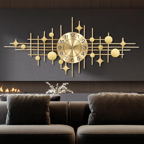 SIN&MI Wall Clock,Large Wall Clocks for Living Room,Silent Non Ticking,Battery Operated Oversized Round Modern Wall Clock for Bedroom,Farmhouse,Office Wall Decor Star, 16.3 * 37.4 Inch
