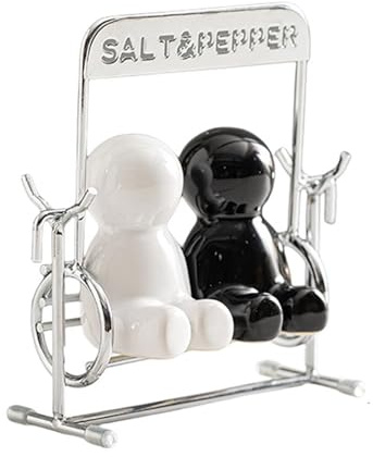 LLINthy Juego de 2 tarros de cerámica para condimentos, diseño ergonómico con tapa oscilante, a prueba de derrames, esenciales para cocineros caseros, cocinas creativas, tarros de diseño oscilante