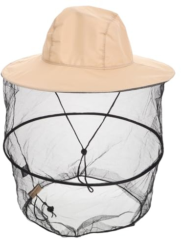 FUNOMOCYA Chapeau Apiculteur Pliable Beige avec Large Bord Filet Moustiquaire Anti-Abeilles Protection Solaire et Équipement Extérieur Polyvalent pour Pêche Apiculture et Jardinage