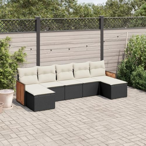 Tonture 7-TLG. Garten-Sofagarnitur, Schwarz Poly Rattan Loungeset mit Stauraum, UV-beständig, Modulares Design, Outdoor Möbel Set für Terrasse, Balkon