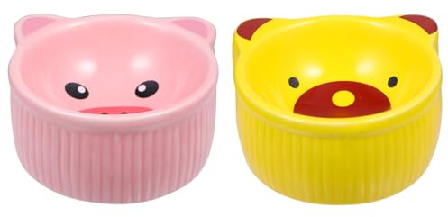 Happyyami Ciotola in Ceramica per Criceti 2 Pezzi Contenitore Alimenti per Piccoli Animali Design a Forma di Animale Colorato Adatta per Gerbilli Ricci e Porcellini D’India Resistente e