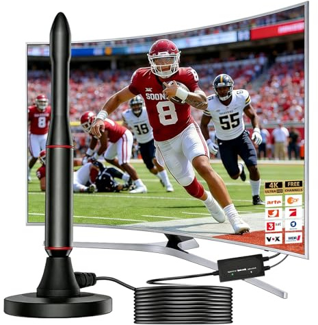 DVBT/DVBT2-antenn – inomhusantenn för TV med förstärkare, HD TV-antenn med magnetisk fot 5M förlängningskabel, 360° mottagning 4K/1080P HD digitala kanaler för DTMB, ISDB, DVB-T2, DMB-T