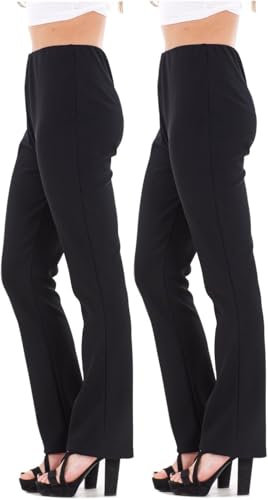 Missy Ladies Stretch Trousers Pack of 2 Bootleg Stretch Ribbed Trousers Black Size 8-26 (14, Black Regular (30