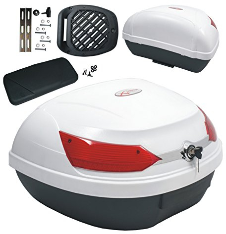 Top Case Motorrad Rückenlehne Top Box Koffer Motorrad Scooter Quad 48 L Weiss