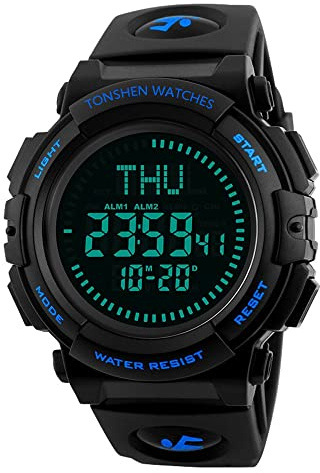 TONSHEN Uomo Bussola Orologio Outdoor Impermeabile 50M Sportivo Digitale Militare Tattica Orologi da Polso Uomini LED Numero Display IL Campo L'Avventura Plastica Lunetta e Gomma Band