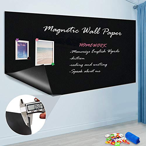 ZHIDIAN Magnetic Self-Adhesive Chalkboard Contact Paper, Blackboard Roll, Peel and Stick Blcak Board Wallpaper, 48 x 36
