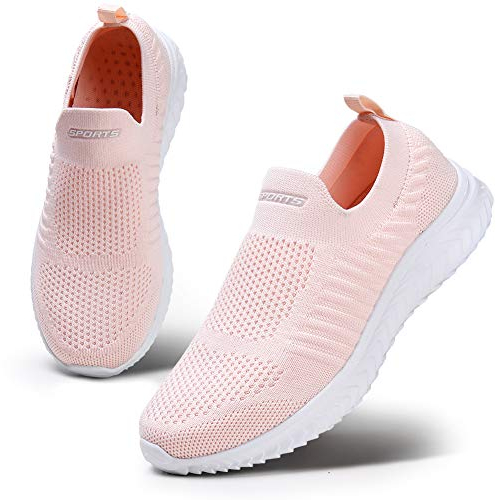 HKR Chaussures Femme ete Respirant Mesh Tennis Confortable Basket Running Fitness Gym Mode Sneakers Rose 39EU
