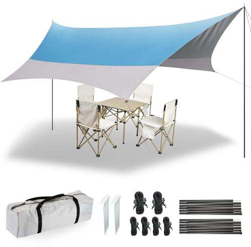 Forceatt 3.7 X 4.3m Toldo De Refugio con 2 Postes, Toldo Impermeable Anti-UV para Acampar En El Automóvil (upf50+),Ideal para Acampar,IR De Mochilero