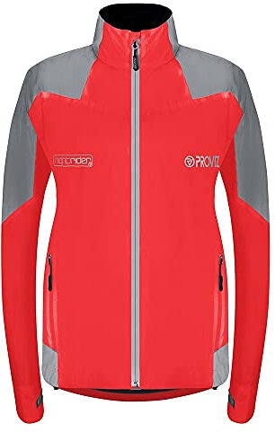 Proviz Women's Nightrider Reflective Waterproof Cycling Jacket Hi Visibility Breathable Cycling Coat, Red, UK10 / US6