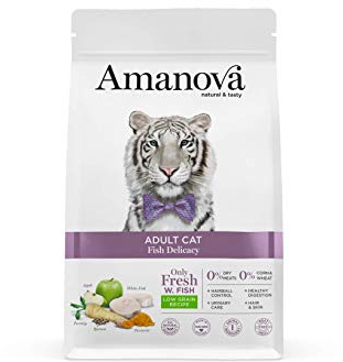 Amanova Cibo Secco Super Premium per Gatti Adulti Gusto Pesce Bianco - 100% Naturale, ipoallergenico e monoproteico - Low Grain - Cruelty Free - Formato da 1,5 kg