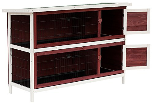 Pawhut Conigliera da Esterno in Legno, Gabbia per Conigli, Porcellini d'India e Roditori Impermeabile 136.4x50x93cm Marrone