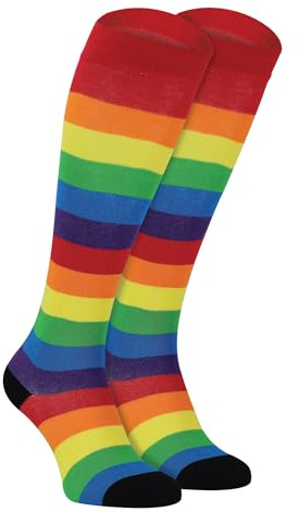 Sock Snob - Ladies Bamboo Knee High Rainbow Socks | 2 Pack | Long Striped Novelty Socks (4-7, Rainbow)