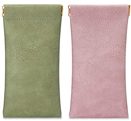 molshine 2Pcs Custodia Portatile in Pelle per Occhiali da Sole,Custodia Morbida per Occhiali,Custodia per Occhiali da Lettura,Piccoli occhiali da sole (Verde & Rosa)