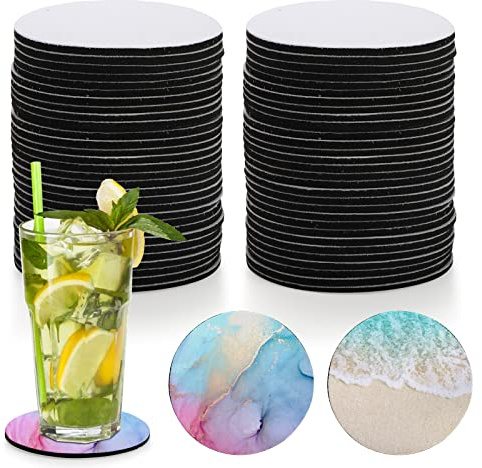 Okllen 60 Pack Sublimation Blank Coaster, Round Sublimation Blank Cup Mat, Rubber Heat Transfer Press Cup Coaster, 4Inch/10 CM