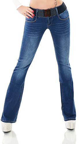 Damen Bootcut Jeans Hose Schlag Schlaghose Denim Stretch Gürtel XS-XL (as3, Alpha, l, Regular, Regular, WT367-Blau)