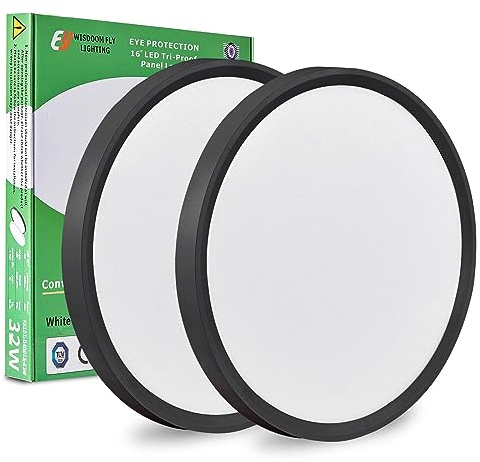2PK 15.8 Inch Black LED Flush Mount Ceiling Light, 32W, 3480LM, 3000K/4000K/6000K CCT Selectable, Round Flat Panel Light Low Profile Ceiling Light Fitures for Hallway, Kitchen, Bedroom, Laundry Room