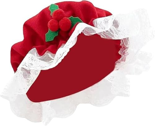 YUNHENTONG Chapeau de Noël en Dentelle Chapeau de Père Noël Mme Accessoires Déguisement Mere Noel Bonnet de Noel Femme Adulte Bonnet Père Rouge Convient Fêtes de Noël, Cosplay