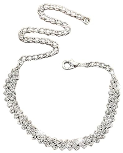 Tennis Ankle Bracelets for Women Silver Rhinestone Tennis Chain Anklet Personality Rhombus CZ Diamond Anklet Summer Beach Tennis Ankle Chain Foot Jewelry for Women Girls