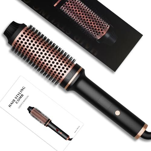 Thermal Brush - 38mm Heated Hot Brushes for Hair Styling - Round Heated Curling Iron Create Natural Curls - 10 Temperature Settings to Make Hair Smoother & Shinier - Dual Voltage - UK Plug