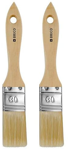 Tradineur - Pack de 2 paletinas para pintar, Nº 15, brocha plana, mango de madera y cerdas de fibra suave, uso universal, esmaltar, barnizar, retocar - 30 mm