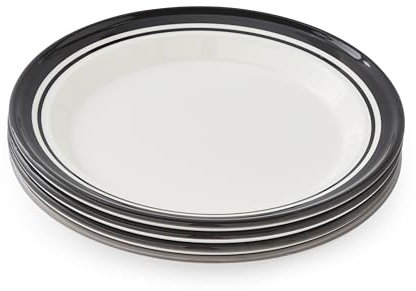 Portmeirion Potter's Stripe 10.5 Dinner Plate (Set of 4) - Handcrafted Earthenware Plates with Accent Rim, Microwave & Dishwasher Safe - Ideal Tableware for Modern & Traditional Dining (Black Stripe)