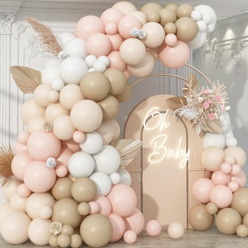 Ghirlanda di palloncini beige, neutro, in stile bohémien, colore bianco, a doppio strato, colore bianco opaco, per baby shower, compleanno, matrimonio, fidanzamento, addio al nudo, laurea, decorazione