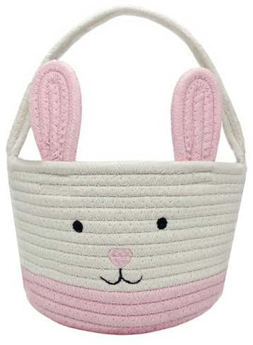 Easter Basket, Easter Bunny Basket with Handle, Easter Baskets for Kids, Baby Gift Baskets, Egg Buckets Gifts Tote Bags Egg Hunt for Boys, Girls, Toddler, Babies, Infant (Pink)