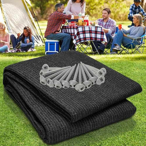 Sonnewelt Vorzeltteppich 300x500cm, Zeltteppich 100% HDPE Campingteppich Outdoor mit ösen Tragetasche, 13 Heringe, Atmungsaktiv rutschfest Waschbare Schimmelfrei UV-Stabilisiert, Schwarz