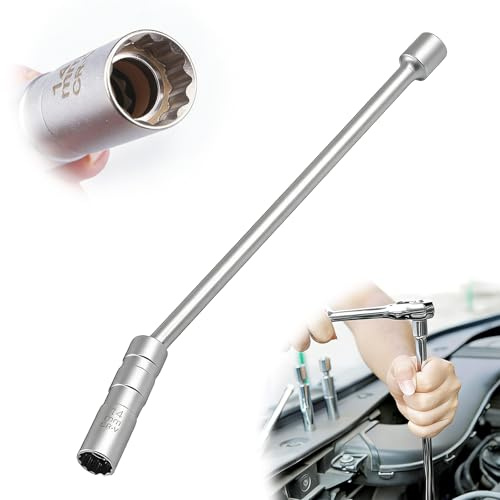 DIYCUT Zündkerzenschlüssel 14 mm, 12-Nut Zündkerzensteckschlüssel Magnetisch, Magnetischer 360° Drehbarer Glühkerzenschlüssel, Stahl & Antirutsch-Griff, für Kfz-Reparatur, Motorrad, Auto, LKW