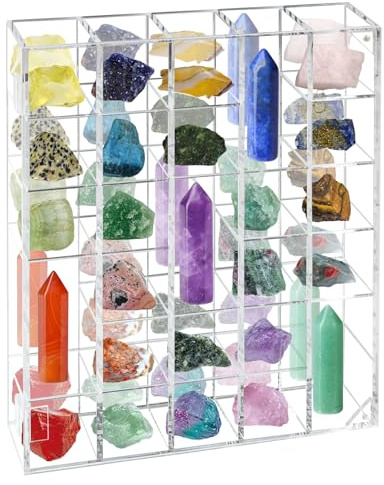 Fhmidic Vitrine murale en acrylique réglable avec dos miroir - Résistante à la poussière - Alternative en verre pour objets de collection - Cristal minéral - 28 x 6,5 x 32,7 cm