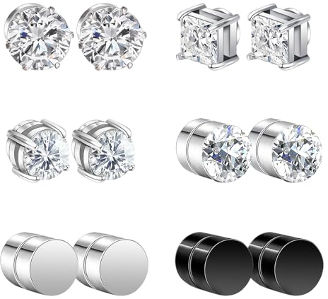 AYSYR 6 Pairs Magnetic Earrings No Need for Pierced Ears,Magnetic Men's Earring Cool,Clip on Earrings Women Convenience,Magnet Ear Stud non Piercing Fake Earring
