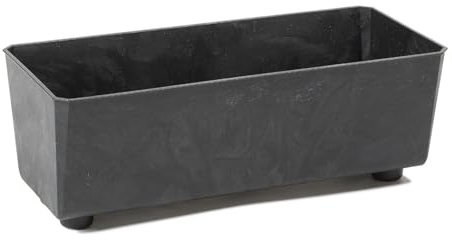 LAMELA Rechteckiger Pflanzkasten mit eleganten Füßen – Schwarzer Blumenkübel in Betonoptik aus robustem Kunststoff 37x17 cm, 6L – Wetterfest & Pflegeleicht - für Innen & Außen