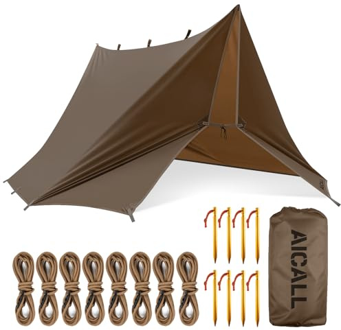 Waterproof Camping Tarp 10 x 10ft Survival Tent Backpacking Portable Tarp Multifunctional Anti-UV Shelter for Outdoor (Chestnut Brown)