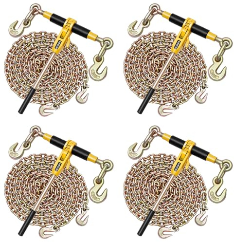 VEVOR Ratchet Chain Binder, 3/8 in x 20 ft G80 Chains, 9200 lbs Working Load of Ratchet Load Binder, Chains and Binders Set, Tie Down Hauling Chain Binders for Hauling, Towing, Logging, Lifting