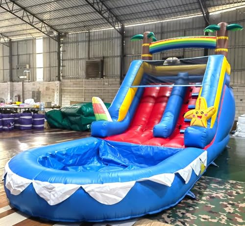 Castillo hinchable con tobogán, Tobogán acuático y piscina inflable gigante, Tobogán acuático de PVC para niños y adultos, para patio trasero y al aire libre, con Soplador de 750 W, 640 x 275 x 365 cm