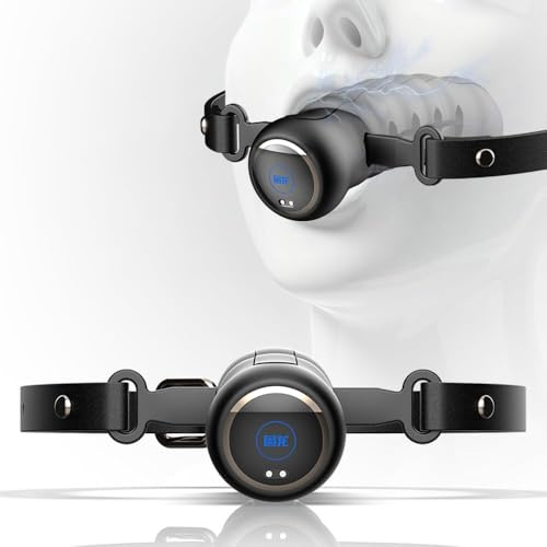 TCSKIOS Electric Shock Gag Mouth Silicone Deep Throat Trainning Mouth Gag Lockable Restraint Adjustable Leather Strap for Couples SM Play Kit E-Stim Fetish Bondage Erotic Sex Toy for Men Women (L)