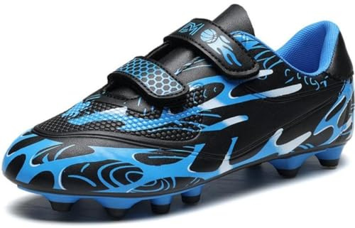 Crwind Unisex Kids Fußballschuhe - Breathable Soft Upper for Firm Ground Outdoor Training FG Blau EU31