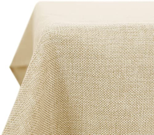 Deconovo Leinenoptik Tischdecke Wasserabweisend Tischwäsche Lotuseffekt, 130x220 cm, Creme, 1 Stück