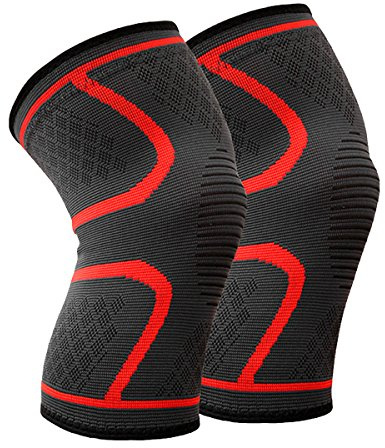 BESKEY Knee Support (Pair) Anti Slip Knee Brace Elastic Breathable Knee Compression Sleeve Help Joint Pain Relief for Arthritic Sufferer and Recovery from Injuries Fit for Sports (M, Red)